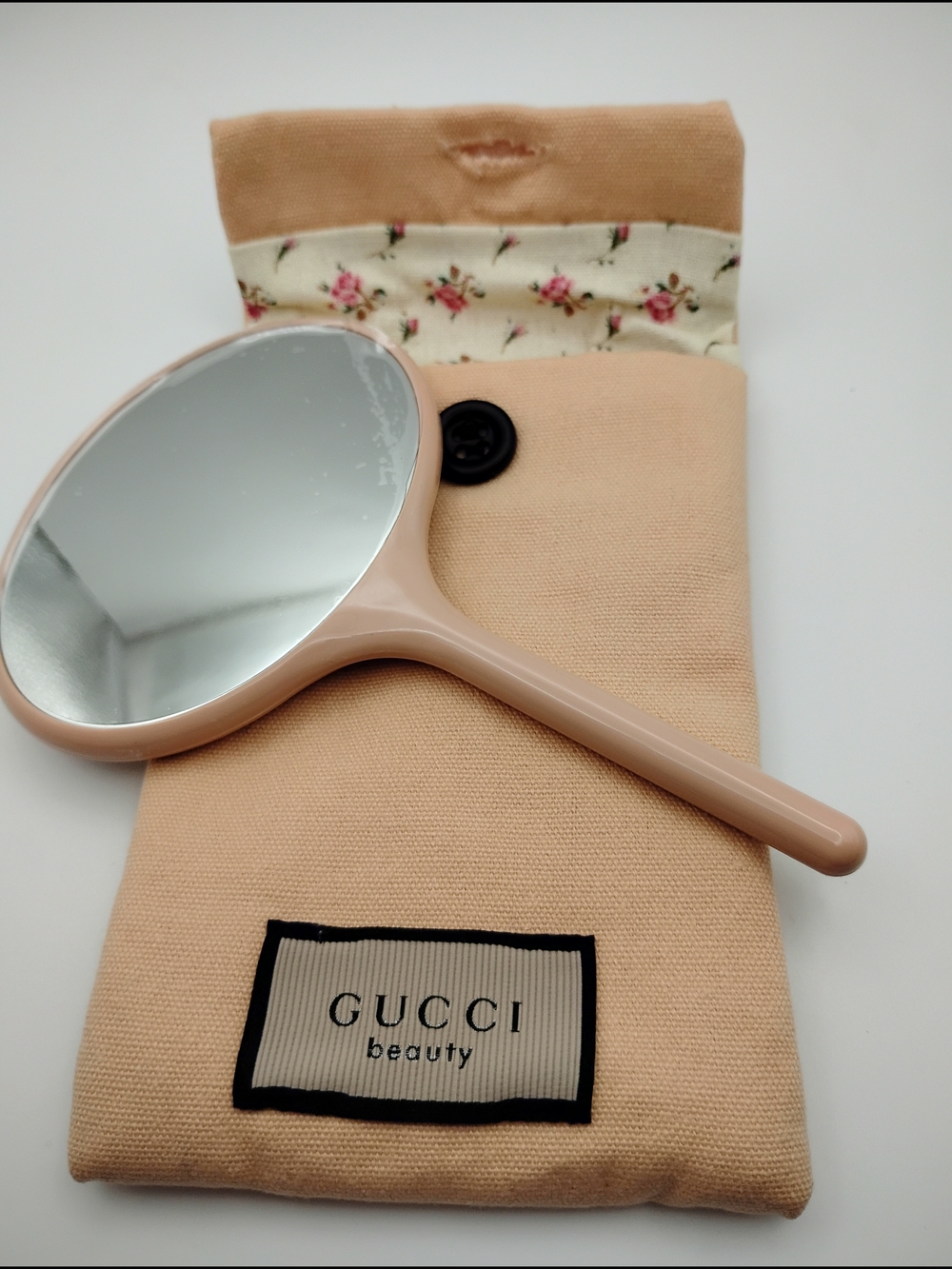 Gucci Pink-Beige Hand Mirror with Floral Pouch - Picture 2 of 4